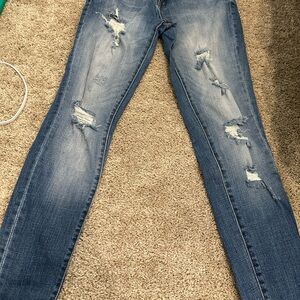 Blue Skinny Distressed Jeans with Fading
